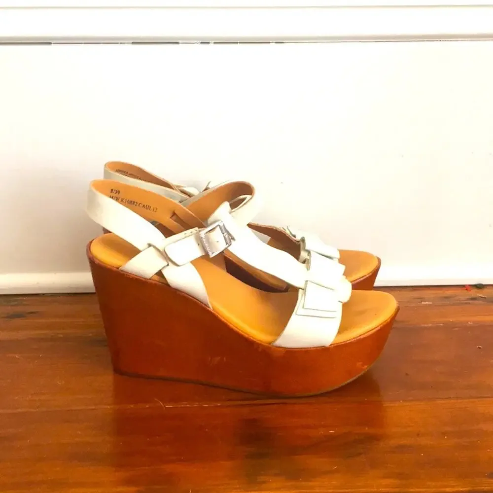 Kork-Ease Dixie leather platform wedge strappy sandals sz 8